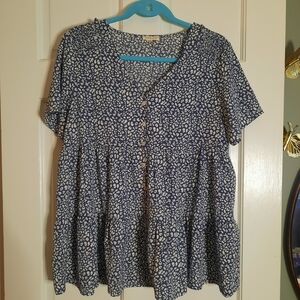 JODIFL Navy and White Button-Down Blouse